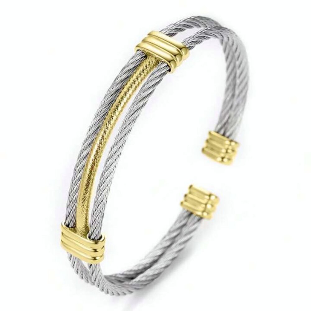Silver Cable Two Tone Womens Bracelet One Size